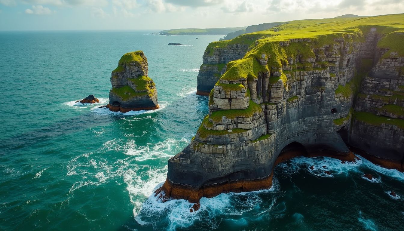 Amazing Drone view of  Irish cliffs